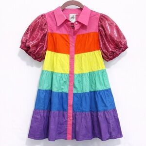 QUEEN OF SPARKLES Rainbow Sequin Sleeve Dress